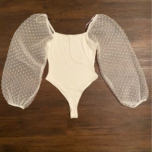 White Swiss Dot Puff Sleeve Bodysuit